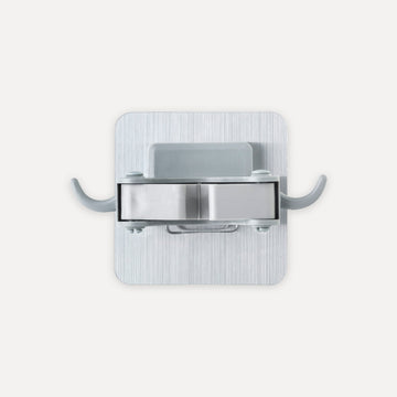 Broom holder with 2 hooks and adhesive