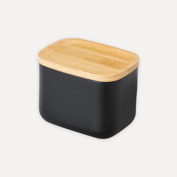 Bote de baño rectangular con tapa de bambú