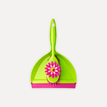 Decorated hand broom and dustpan