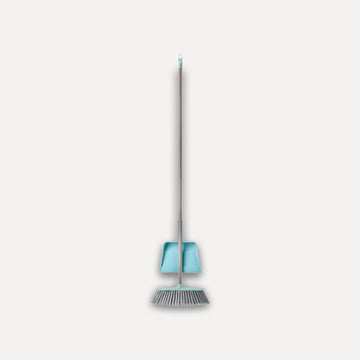 Broom and dustpan set with clip-on attachment