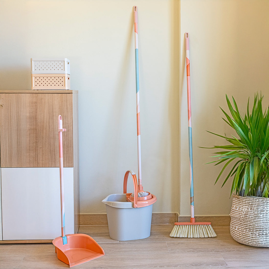 Ensemble de 4 pièces avec mop en coton naturel