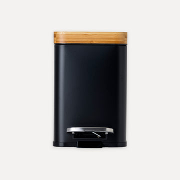 Papelera de baño metálica cuadrada tapa bambú