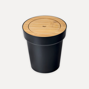 Papelera de baño redonda con tapa de bambú
