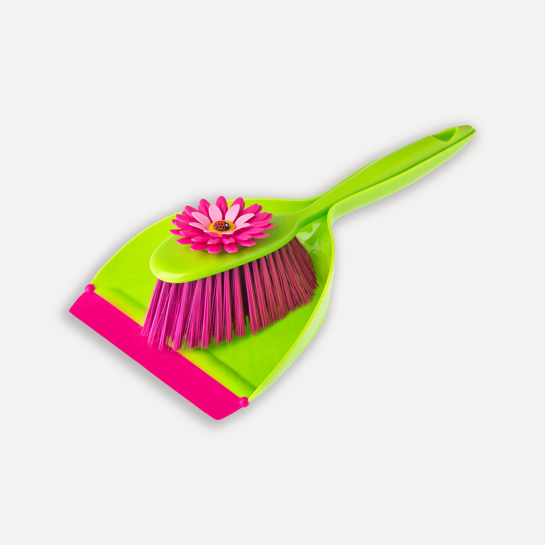 Decorated hand broom and dustpan