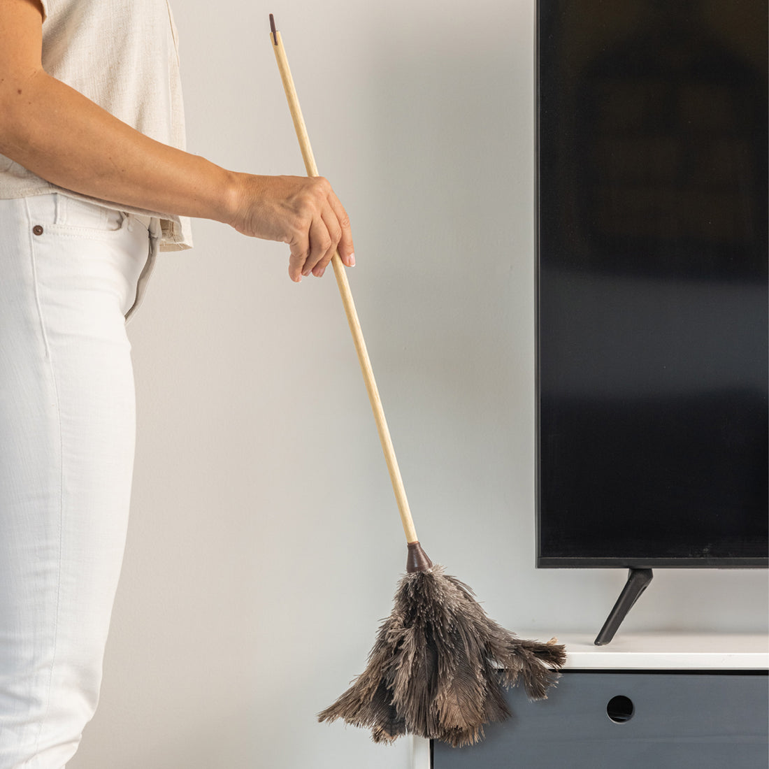 Ostrich feather duster with long handle