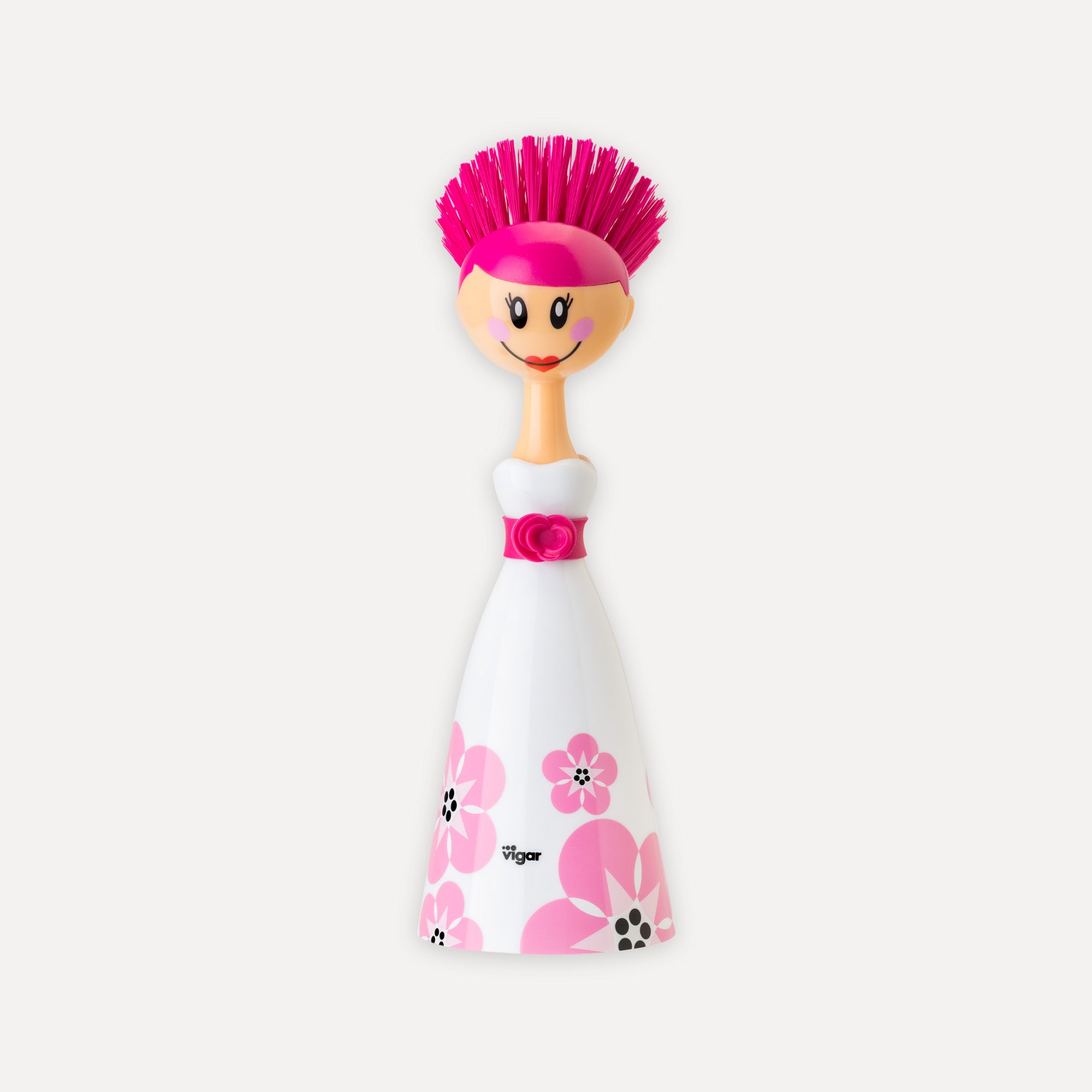 Designer dishwashing brush with printed dress